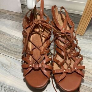 Brash women’s size 10 brown faux leather lace up gladiator wedge sandals